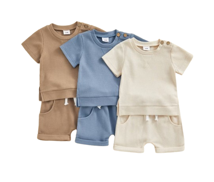 The Landon - Baby Boy Short Sleeve Crewneck Tops and Solid Color Drawstring Shorts