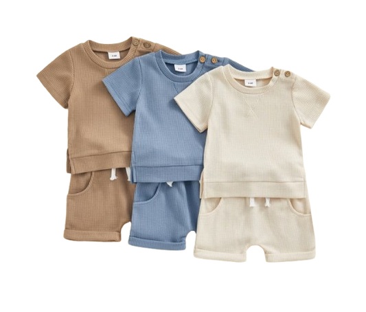 The Landon - Baby Boy Short Sleeve Crewneck Tops and Solid Color Drawstring Shorts