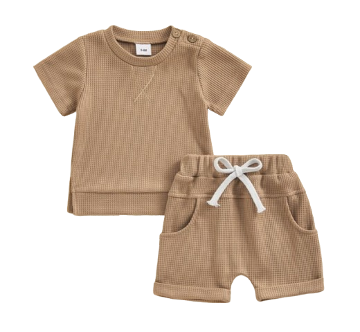 The Landon - Baby Boy Short Sleeve Crewneck Tops and Solid Color Drawstring Shorts