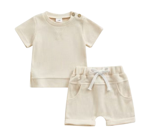 The Landon - Baby Boy Short Sleeve Crewneck Tops and Solid Color Drawstring Shorts