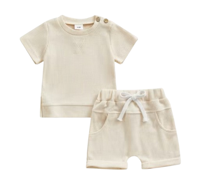 The Landon - Baby Boy Short Sleeve Crewneck Tops and Solid Color Drawstring Shorts