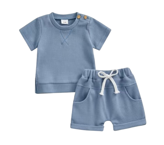 The Landon - Baby Boy Short Sleeve Crewneck Tops and Solid Color Drawstring Shorts