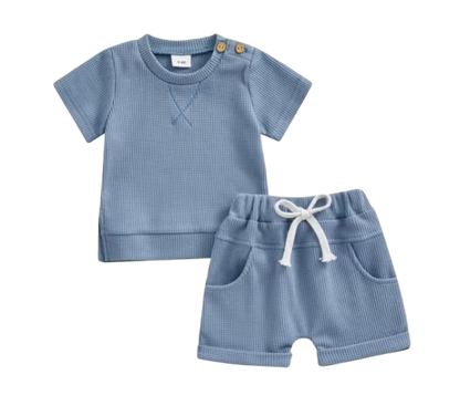 The Landon - Baby Boy Short Sleeve Crewneck Tops and Solid Color Drawstring Shorts