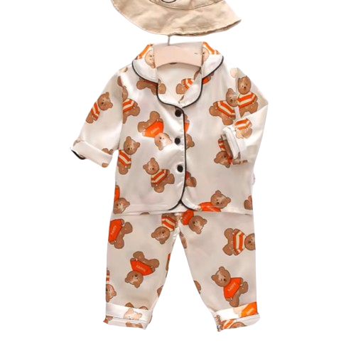 The Jodie - Baby Unisex Cute Print Pajamas Set - Beige Bear Print