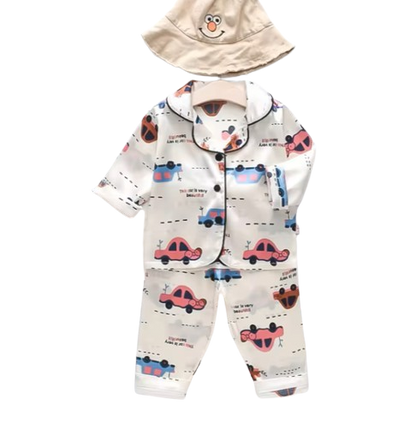 The Jodie - Baby Unisex Cute Print Pajamas Set - Beige Cars Print