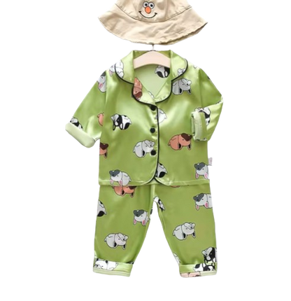 The Jodie - Baby Unisex Cute Print Pajamas Set - Green Lazy Dog Print
