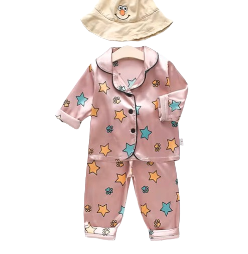 The Jodie - Baby Unisex Cute Print Pajamas Set - Pink Stars Print