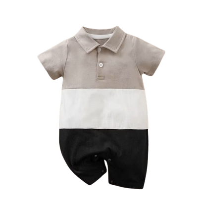 The Jonathan - Baby Boy Casual Solid Color Patchwork Cotton Short Sleeved Jumpsuit