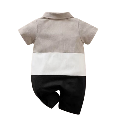 The Jonathan - Baby Boy Casual Solid Color Patchwork Cotton Short Sleeved Jumpsuit