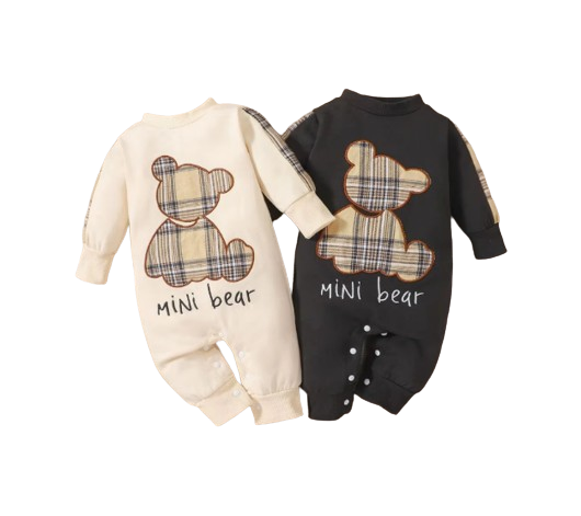 The Judah - Baby Boy Long Sleeve Plaid Mini Bear Romper