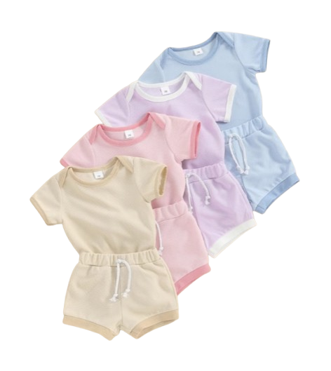 The Jude - Baby Unisex Patchwork Crew Neck Short Sleeve Rompers + Shorts