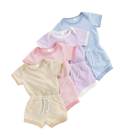 The Jude - Baby Unisex Patchwork Crew Neck Short Sleeve Rompers + Shorts