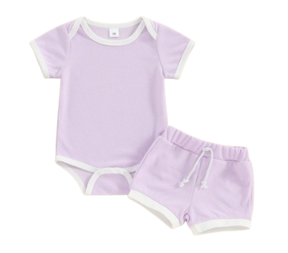 The Jude - Baby Unisex Patchwork Crew Neck Short Sleeve Rompers + Shorts