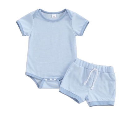 The Jude - Baby Unisex Patchwork Crew Neck Short Sleeve Rompers + Shorts