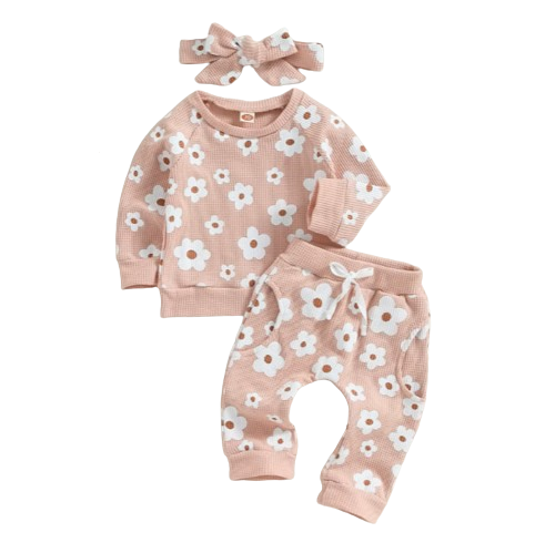 The Kaeli - Baby Girl Princess Floral Long Sleeve Sweatshirt Tops +  Pants Bow + Headband