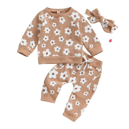 The Kaeli - Baby Girl Princess Floral Long Sleeve Sweatshirt Tops +  Pants Bow + Headband