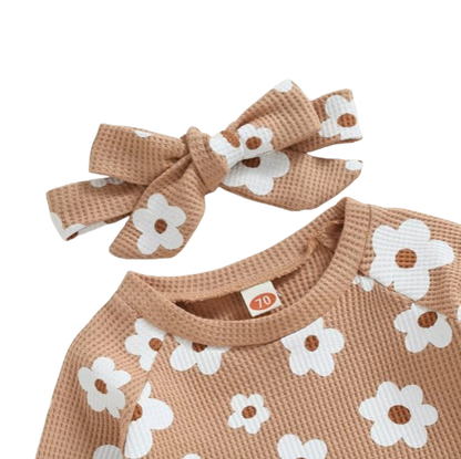 The Kaeli - Baby Girl Princess Floral Long Sleeve Sweatshirt Tops +  Pants Bow + Headband