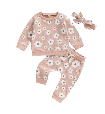 The Kaeli - Baby Girl Princess Floral Long Sleeve Sweatshirt Tops +  Pants Bow + Headband