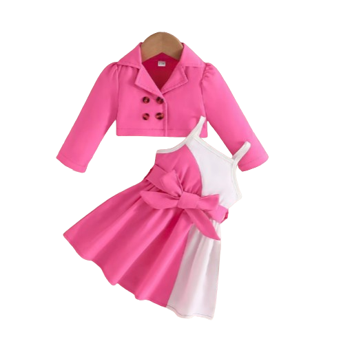 The Kennedy - Baby Girl Long Sleeve Button Coat Suspenders Skirt Princess Dresses