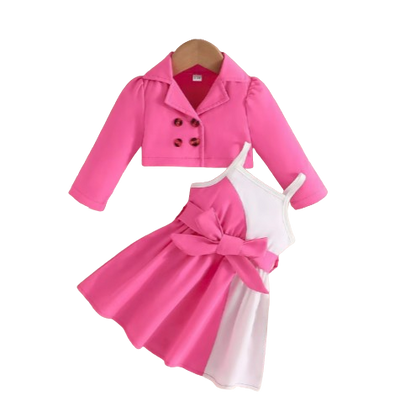 The Kennedy - Baby Girl Long Sleeve Button Coat Suspenders Skirt Princess Dresses