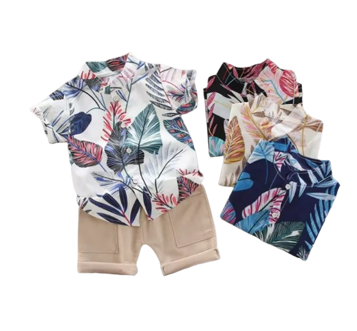 The Kevin - Baby Boy Plants Print Tops + Shorts