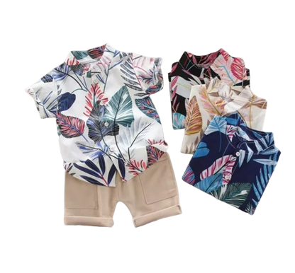 The Kevin - Baby Boy Plants Print Tops + Shorts