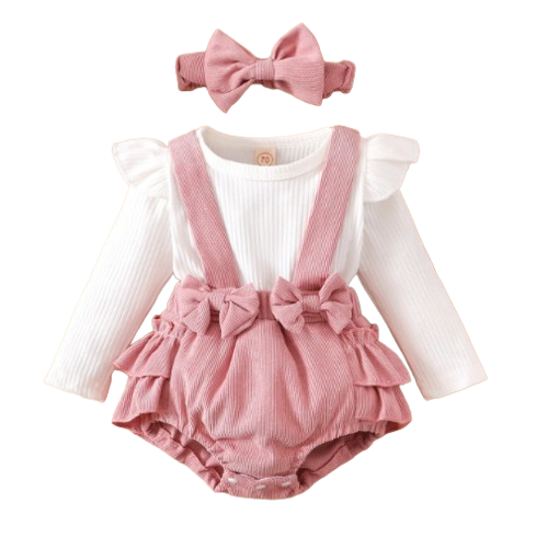 The Khloe - Baby Girl Pink Ruffle Long Sleeve Plaid Romper & Headband