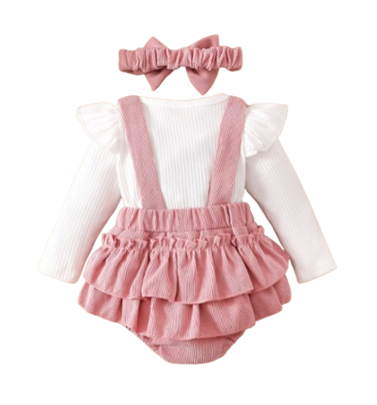 The Khloe - Baby Girl Pink Ruffle Long Sleeve Plaid Romper & Headband