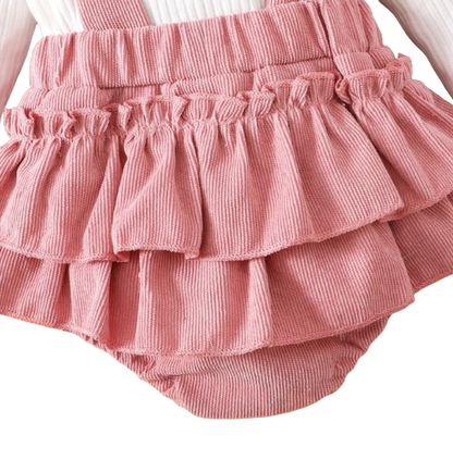 The Khloe - Baby Girl Pink Ruffle Long Sleeve Plaid Romper & Headband