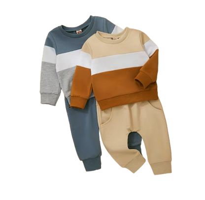 The Kyaire - Baby Boy Contrast Color Long Sleeve Sweatshirt & Elastic Pants