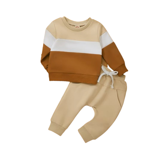 The Kyaire - Baby Boy Contrast Color Long Sleeve Sweatshirt & Elastic Pants