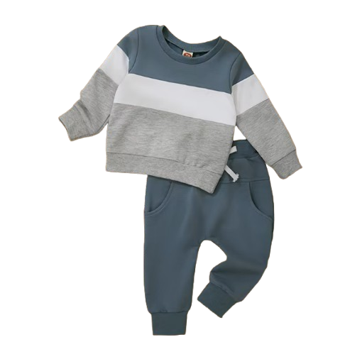 The Kyaire - Baby Boy Contrast Color Long Sleeve Sweatshirt & Elastic Pants