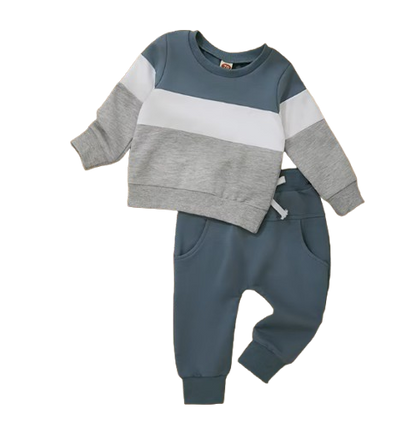 The Kyaire - Baby Boy Contrast Color Long Sleeve Sweatshirt & Elastic Pants