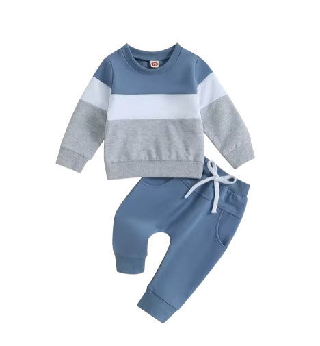 The Kyaire - Baby Boy Contrast Color Long Sleeve Sweatshirt & Elastic Pants