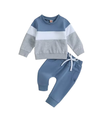 The Kyaire - Baby Boy Contrast Color Long Sleeve Sweatshirt & Elastic Pants