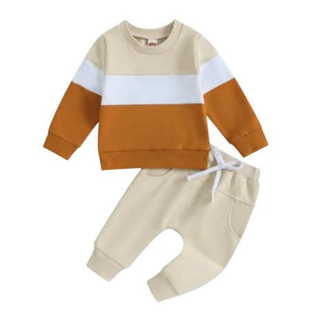 The Kyaire - Baby Boy Contrast Color Long Sleeve Sweatshirt & Elastic Pants