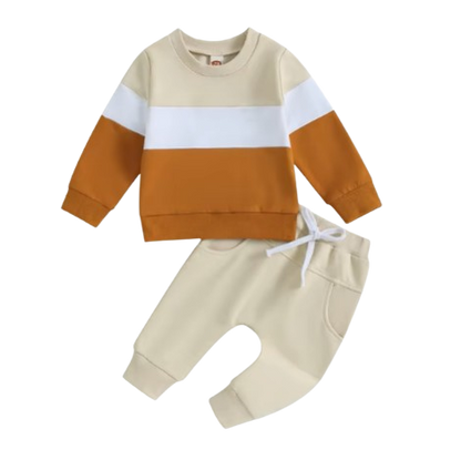 The Kyaire - Baby Boy Contrast Color Long Sleeve Sweatshirt & Elastic Pants