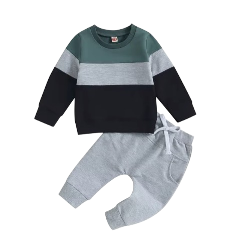 The Kyaire - Baby Boy Contrast Color Long Sleeve Sweatshirt & Elastic Pants