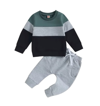 The Kyaire - Baby Boy Contrast Color Long Sleeve Sweatshirt & Elastic Pants