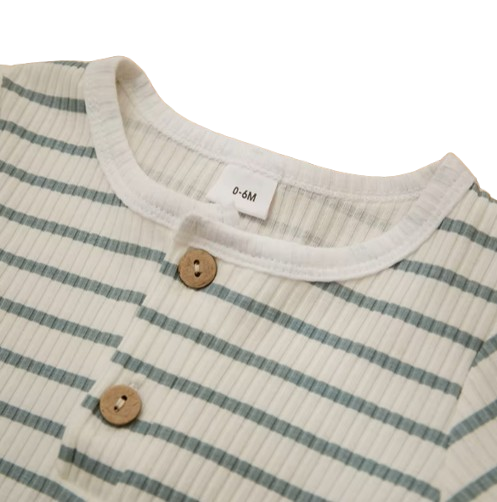 The Kyren - Baby Boy Ribbed Stripe Short Sleeve Button T-Shirt + Shorts