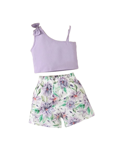 The Lainey - Baby Girl Suspenders Bow Top+Flower Shorts