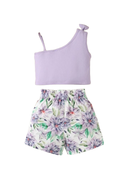 The Lainey - Baby Girl Suspenders Bow Top+Flower Shorts