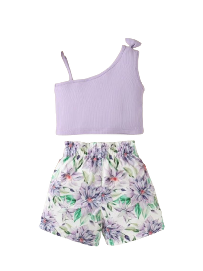 The Lainey - Baby Girl Suspenders Bow Top+Flower Shorts