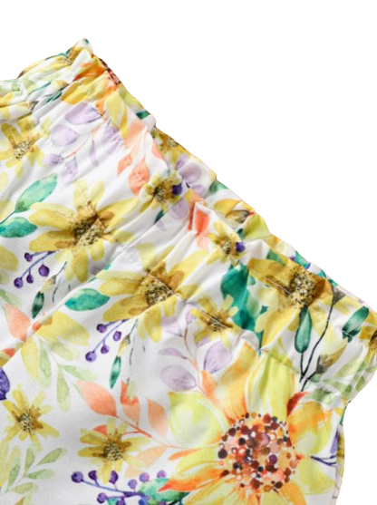 The Lainey - Baby Girl Suspenders Bow Top+Flower Shorts