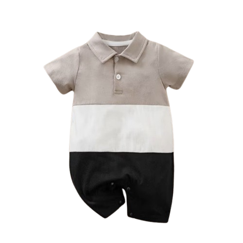 The Legend - Baby Boy Casual Solid Color Patchwork Contrasting Short Sleeved Jumpsuit