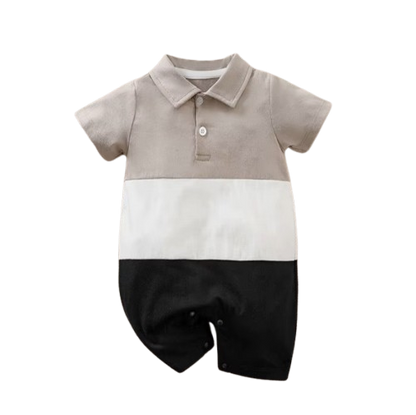 The Legend - Baby Boy Casual Solid Color Patchwork Contrasting Short Sleeved Jumpsuit