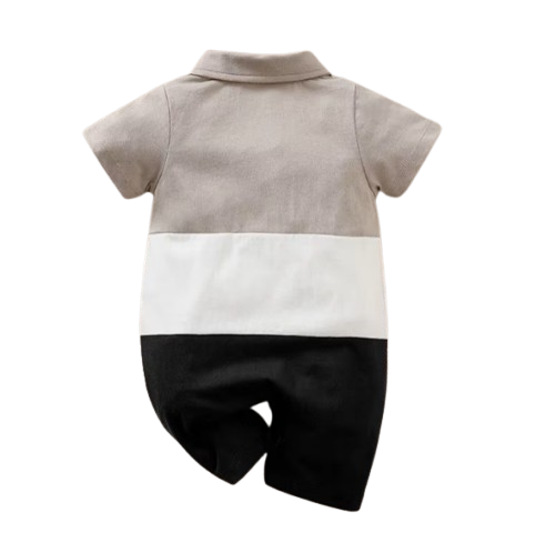 The Legend - Baby Boy Casual Solid Color Patchwork Contrasting Short Sleeved Jumpsuit