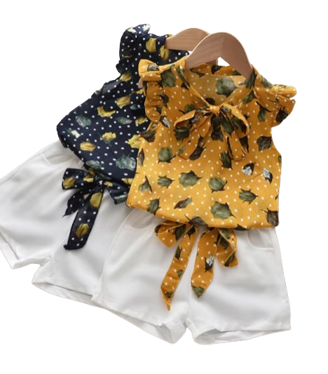 The Lily - Baby Girl Flower Sleeveless Vest & Shorts