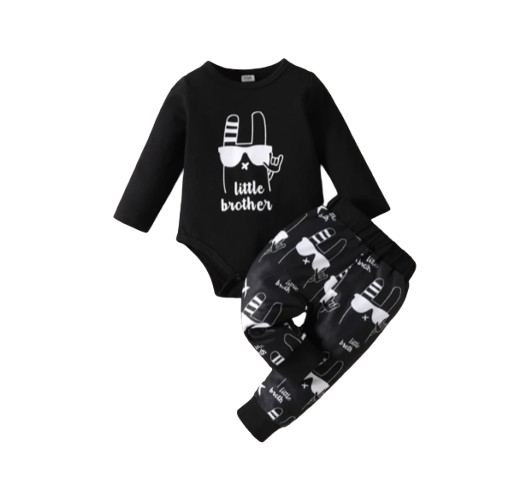 The Lucas - Baby Boy Little Brother Print Romper + Pants