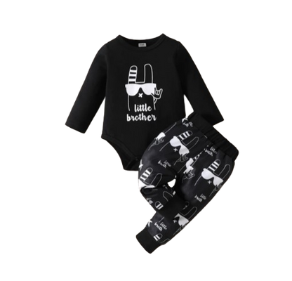 The Lucas - Baby Boy Little Brother Print Romper + Pants